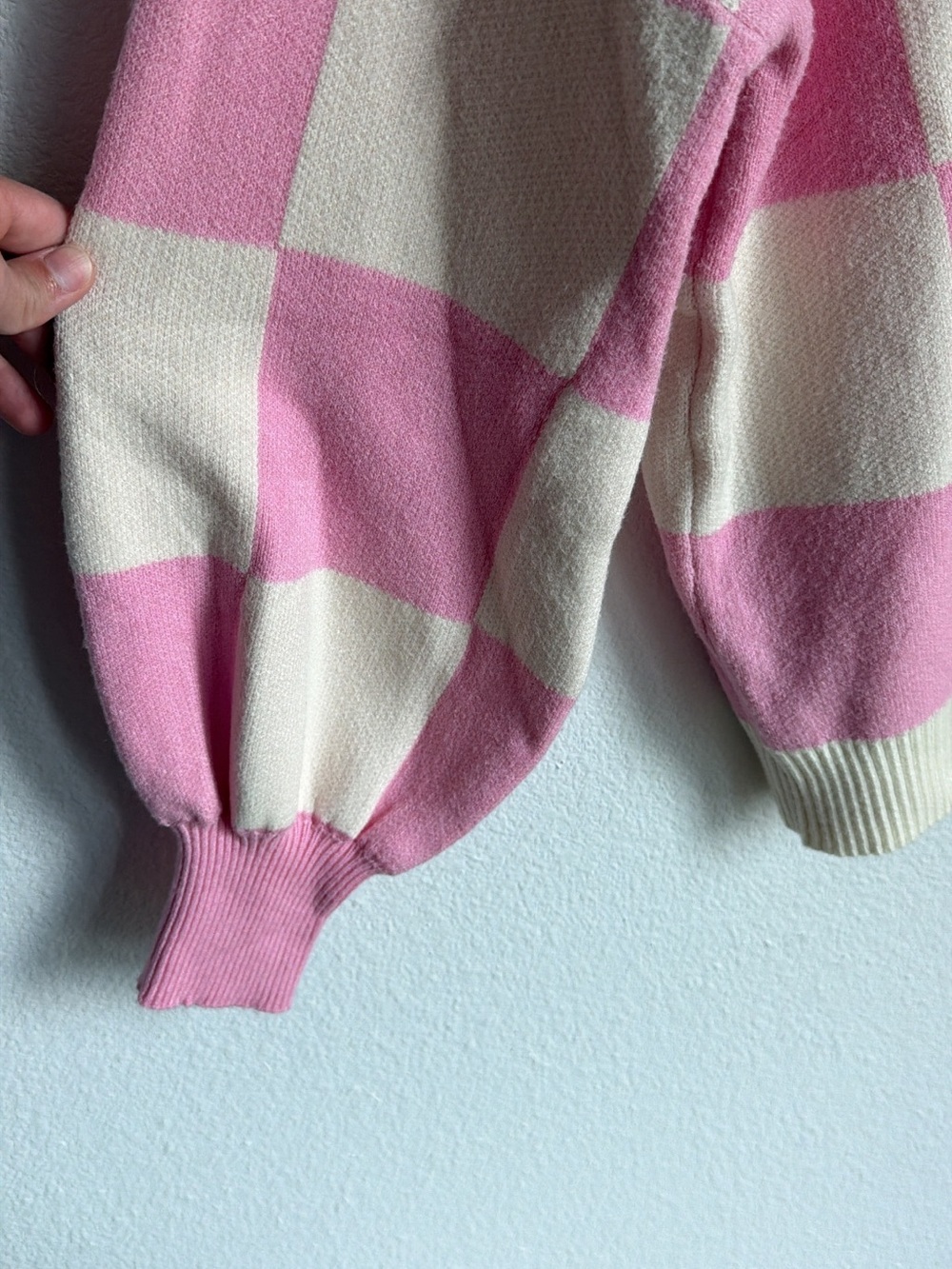 ZESICA Pink and Cream Checkered Crewneck Sweater - Size Large - Picture 4 of 6